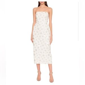 MILLY Kait Fleur Paillette Strapless Midi Dress White Size 10 NWT